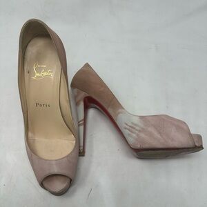 CHRISTIAN LOUBOUTIN Prive Suede Peep Toe Pumps Size 36.5